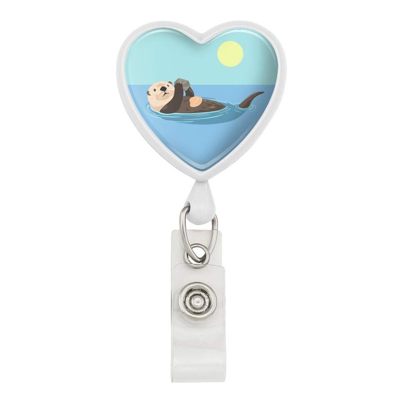 GRAPHICS & MORE Sea Otter Eating Giant Clam Heart Lanyard Retractable Reel Badge ID Card Holder - Image 1